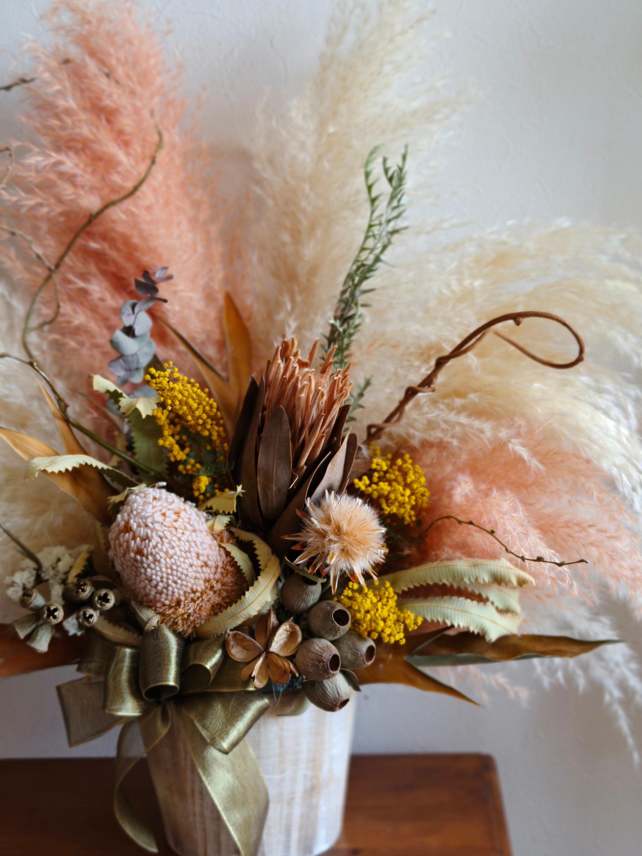 ワイルドフラワーとミモザのお祝い花L　パンパスグラス 開店祝い周年祝い新築祝い　インテリア店舗装飾　ドライフラワー | 11枚目